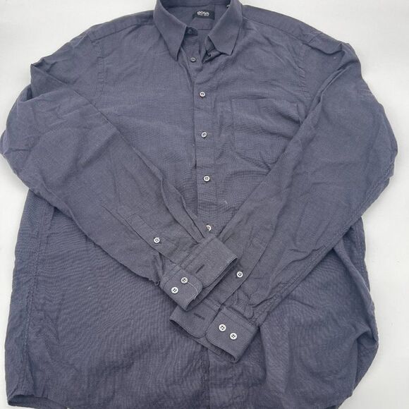 Hugo Boss Men Shirt Button Down Long Sleeve Sz 16 Navy Blue - Picture 7 of 9